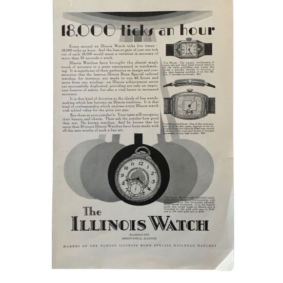 Vintage 1928 Illinois Watch 18009 Ticks an Hour Ad Advertisment - Picture 4 of 5